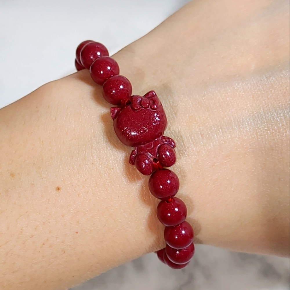 Hello Kitty Cinnabar Stone Bracelet